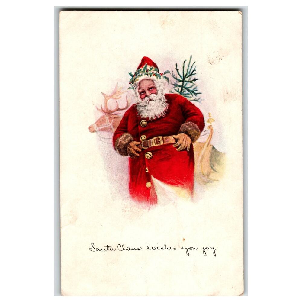 Vintage 1914 Santa Claus Wishes You Joy Postcard Fairman Co Good Thunder MN